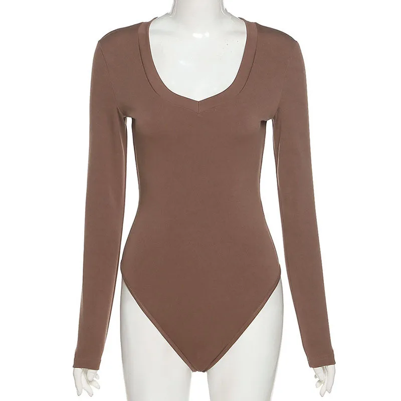

HAOYUAN Sexy Long Sleeve Bodysuit for Women Top 2021 New Spring Clothes Skinny Basic Body Suits One Piece Outfit Bodycon Rompers