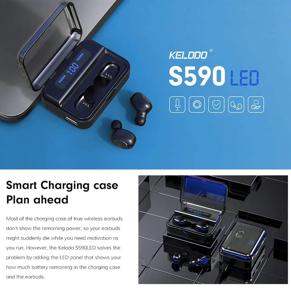Беспроводные стереонаушники S590 9D Bluetooth 5 0 2200 мА · ч IP67 CVC8.0 | Электроника