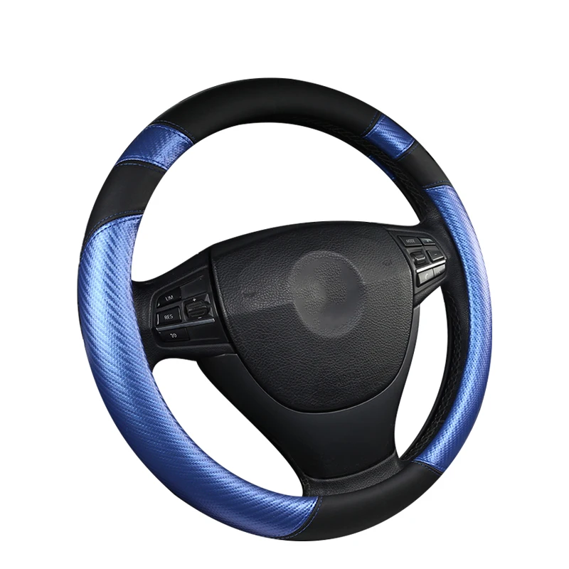 

LEDTENGJIE 37-38cm non-slip wear-resistant car steering wheel cover four seasons universal carbon fiber leather handle cover