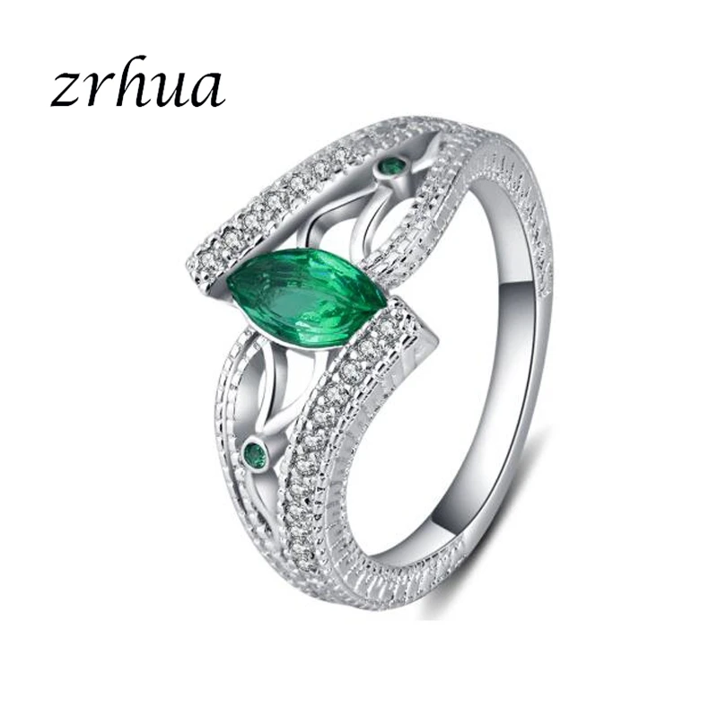 green Оригинальные 925 пробы серебряные кольца для женщин винтажные кольца Anillos синий/красный/зеленый AAA циркон ювелирные изделия для девочек - Цвет основного камня: green