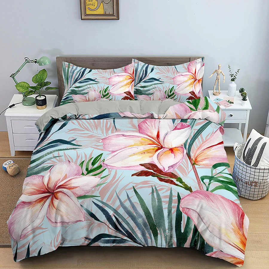 

Tropical Leaves Duvet Cover Set Bedding Set Bed Flower Home Textile Bedclothes Soft Bed Set Queen/King Size for Kids