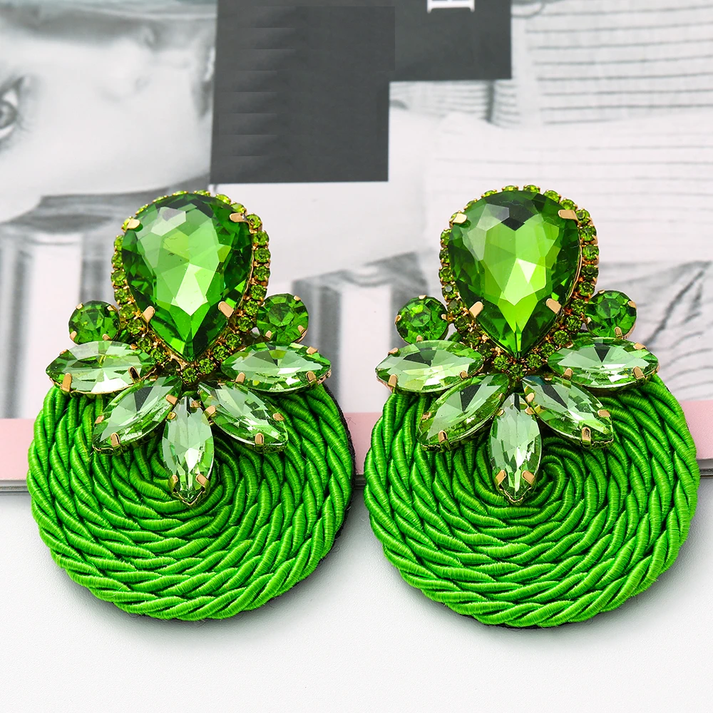

New Colorful Round Rhinestone Earrings for Christmas High-Quality Statement Fashion Crystal Xmas Earrings For Women Jewelry Gift