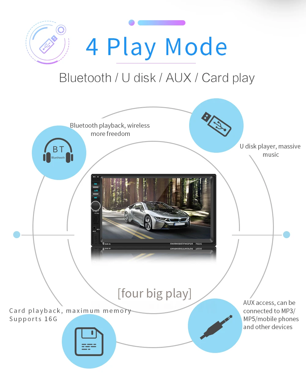 Двойная 2 DIN Автомобильная аудиосистема радио Bluetooth 7 ''сенсорный экран