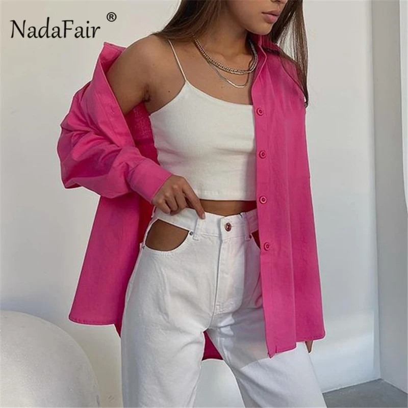 

Nadafair Oversize Blouse Shirts Fashion Office Ladies Chic Tops Long Sleeve 2021 Plus Size Button Up Collar Woman Shirts