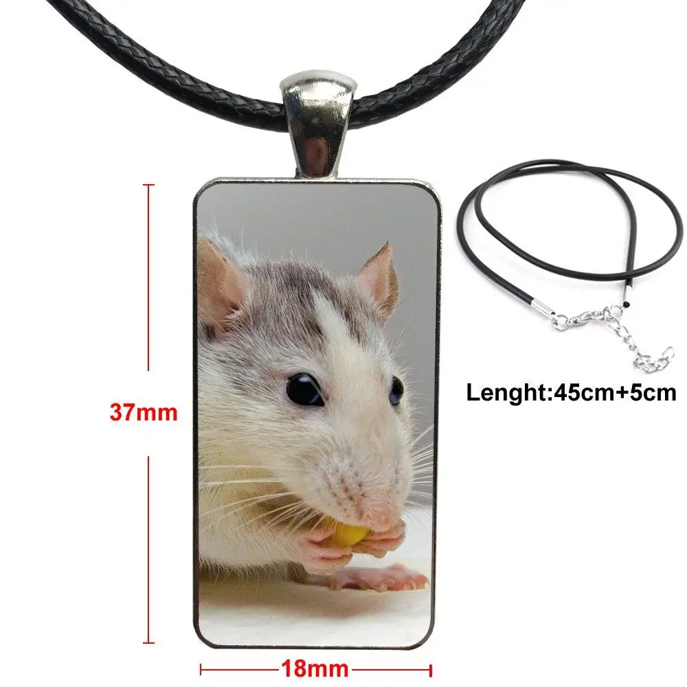 

Necklace Fashion Long Chain With Rectangle Necklace Jewelry For Unisex Gift Cute Animal Rat Eating Food