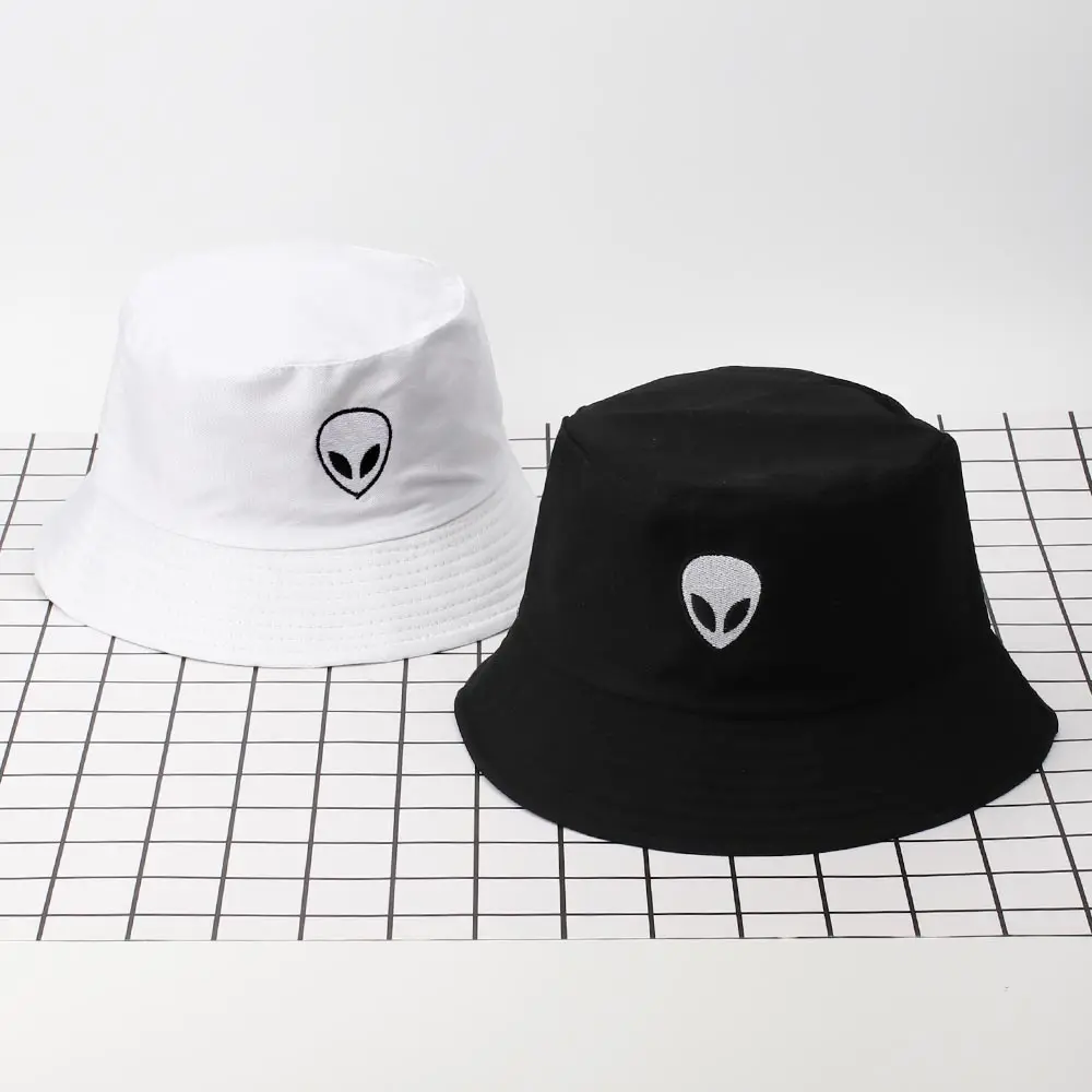 

Unisex Embroidery Aliens Foldable Bucket Hat Women Men Beach Sun fishing hat Bob Summer Outdoor fisherman hat gorro pescador