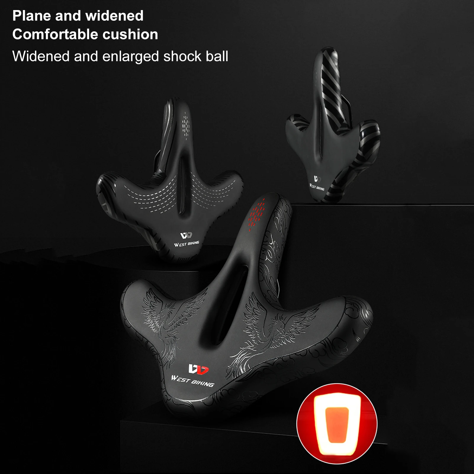 

Подушка на седло велосипеда с безопасными задними фонарями, высокоэластичная плоская Расширенная Водонепроницаемая подушка на сиденье, ра...