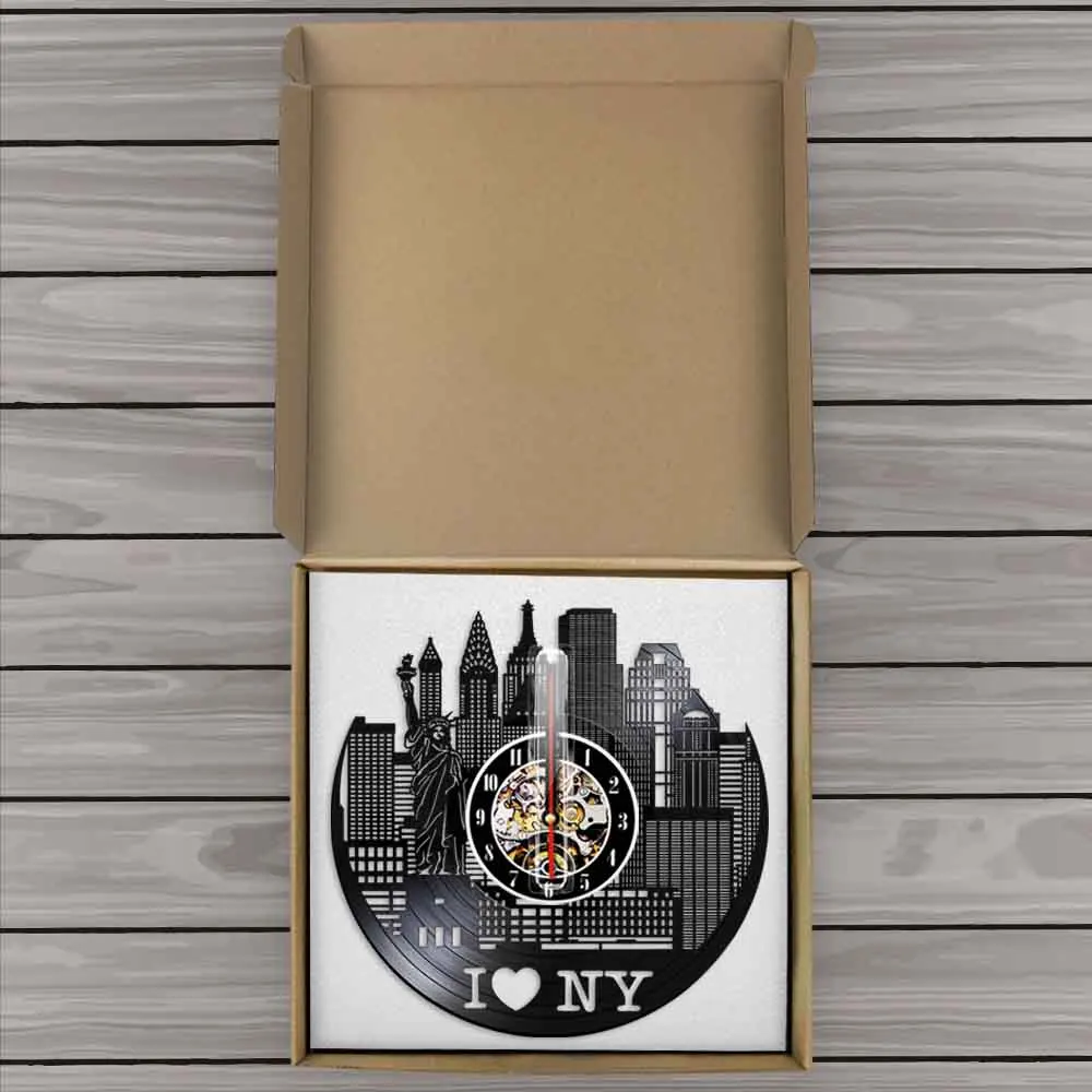 I Love NY Cityscape настенные часы современный дизайн Нью-Йорк Skyline виниловые Творческий