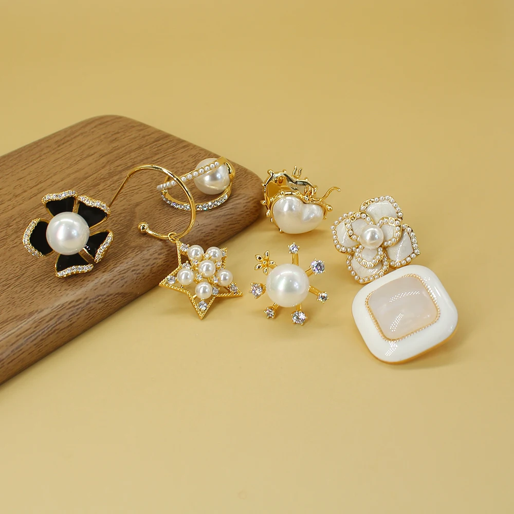 

Exquisite Heart Simulated Pearls Stud Earrings for Crystal Cubic Zirconia Geomety Flowers Enamel Earring Christmas Gift Jewelry