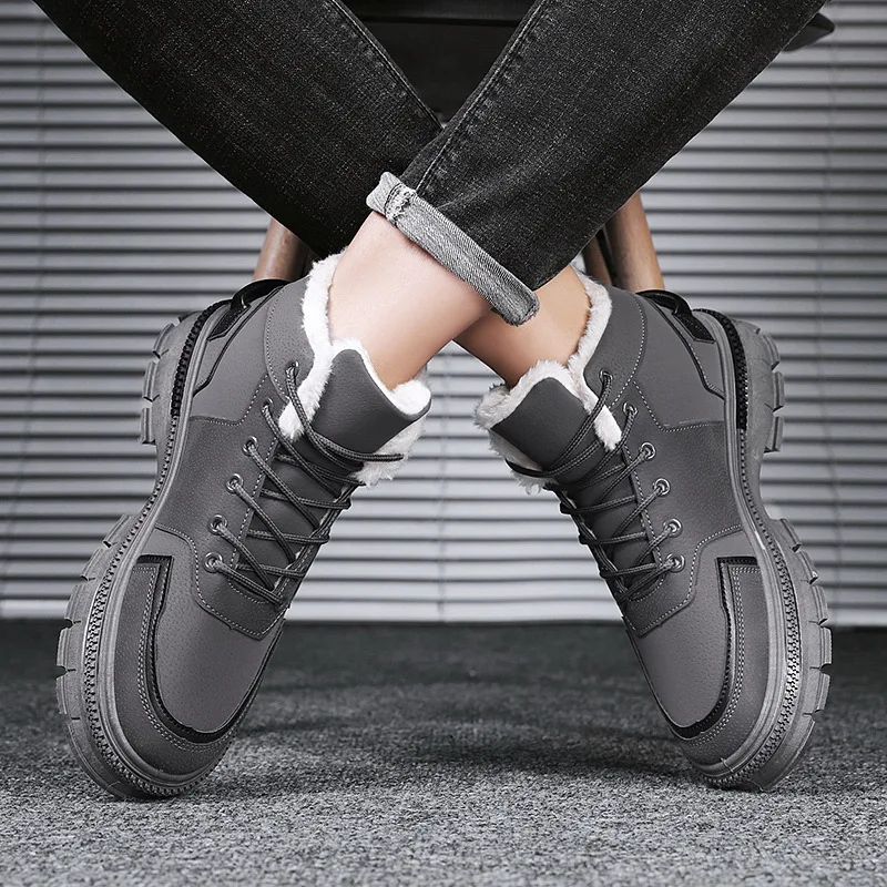 Men Boots Men's Winter Shoes Fashion Snow Plus Size Sneakers Ankle Black Blue Footwear |
