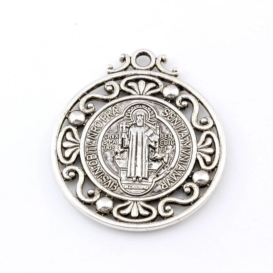 

12Pcs Alloy Saint St Benedict OF Nursia Patron Against Evil Medal Charm Pendants For Jewelry Making 40X45.5mm A-483