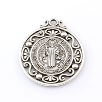 12pcs antique silver color zinc alloy saint st benedict of nursia patron against evil medal charm pendants 40x45 5mm a 483