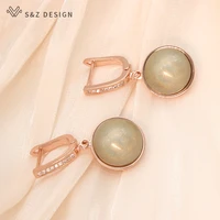 sz design new elegant round imitation pearl dangle earrings for women wedding jewelry 585 rose gold cubic zirconia eardrop