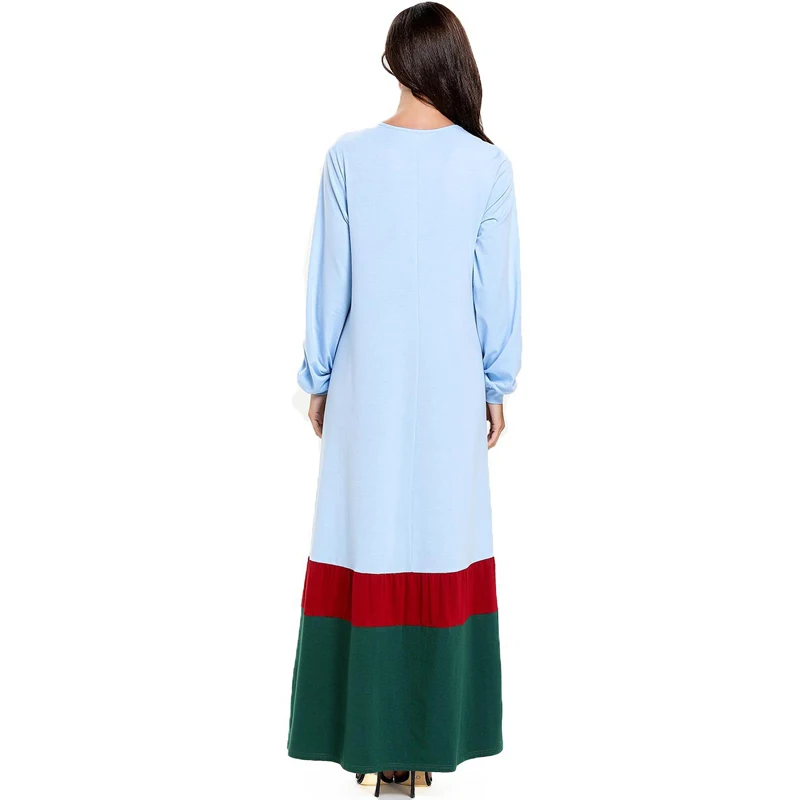 Biru Muda Plus Ukuran Wanita Muslim Abaya Hijau Merah Patch Lengan Panjang Bordir Turki Indonesia Maxi Dress M- 4XL