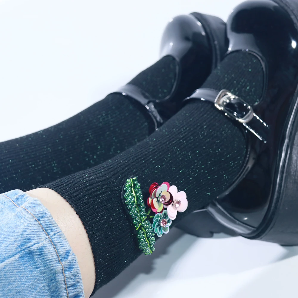 

Handmade Beaded Sequins Flowe Socks Salequins Women Adult Socks Girls Comfortable New Lurex Drop Shipping Knitted Pile Socks