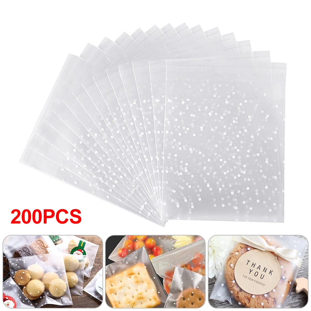 

200pcs/lot White Dots Plastic Christmas Gift Bag Transparent Frosted OPP Birthday Party Wedding Cookie Candy Packaging Bag