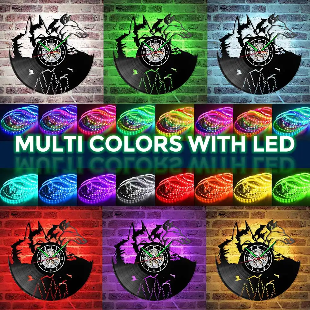 

MCDFL Wolf Art Vinyl Record Clock Wall Modern Home Silent Quartz Wall Watch Home Decor Living Room Animal Lover Gifts 12 Inch