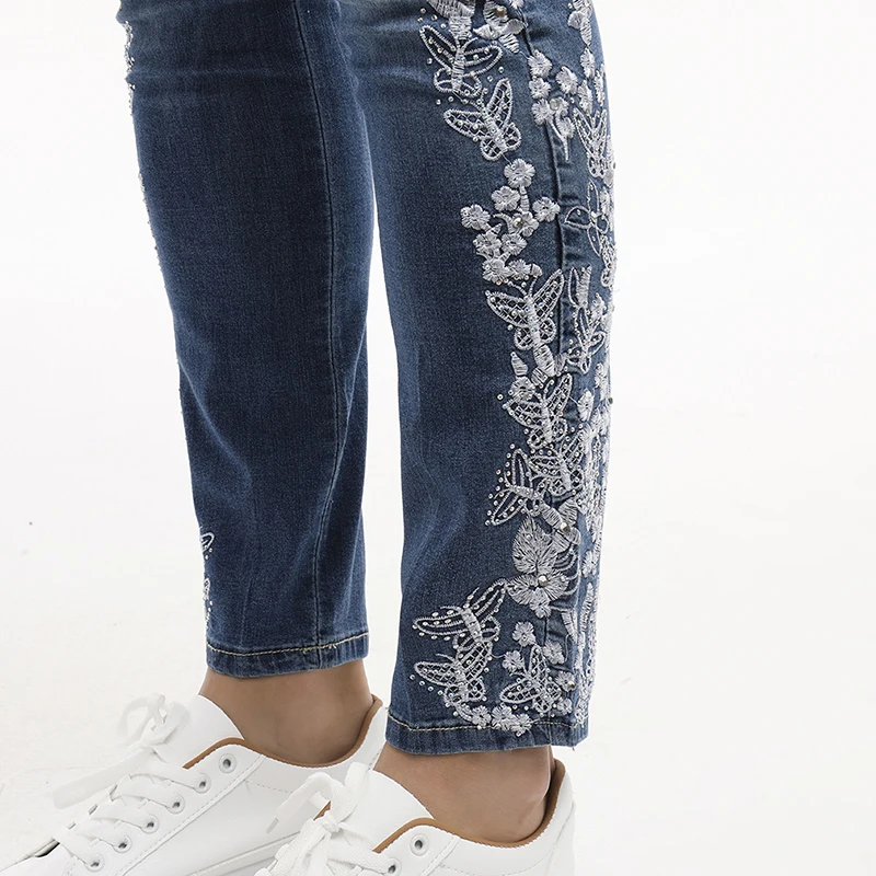 

Fashion Jeans Women High Waist Skinny Pencil Blue Denim Pants Women Washed Beached Stretch Elastic Jeans