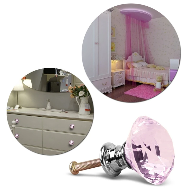 8 x Pink diamond bling decoration door furniture drawer handle knob 30x27mm