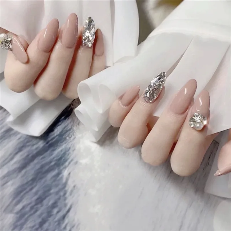 

24 шт Искусственные ногти с дизайном розовые бриллианты одежда длинный абзац модного маникюра, маникюрный набор накладных ногтей "пресс для ...