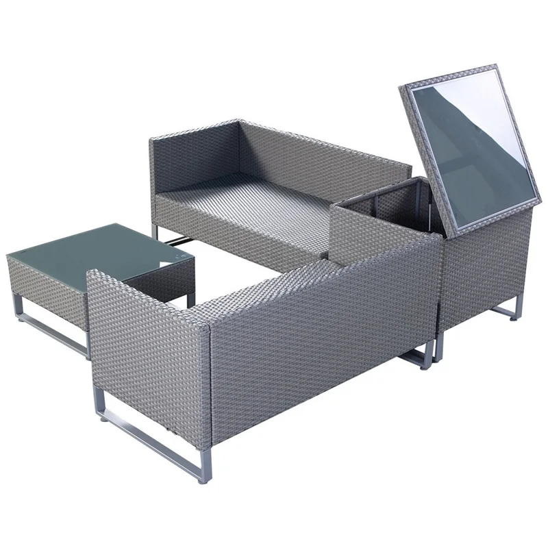 4 шт. ротанга патио диван мягкое сиденье серый сад плетеные наборы Погодостойкая