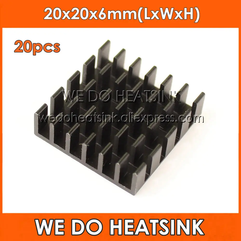 

WE DO HEATSINK 20pcs 20x20x6mm Aluminum Radiator Heat Sinks Black Anodized For CPU and Metal Ceramic BGA Packages and PC