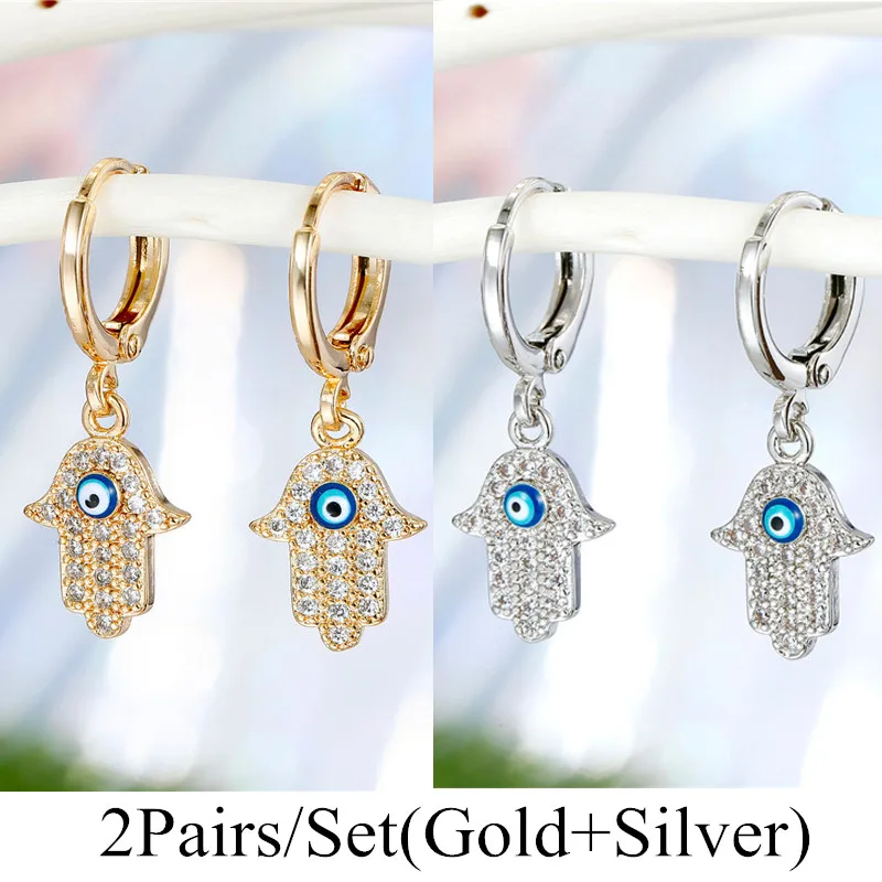 Женские серьги-кольца Hamsa 1 пара винтажных сережек с инкрустацией в виде