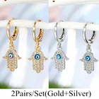 Женские серьги-кольца Hamsa, 1 пара винтажных сережек с инкрустацией в виде турецкого Дурной глаз, циркония, ювелирные изделия