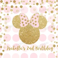 pink mouse photography backdrop girls birthday baby shower party gold dots glitters photo background custom vinyl photo studio