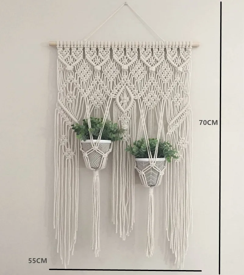 Hanging Basket Макраме, подвесная корзина для кашпо, настенное растение ручной работы, вешалка для горшка, для помещений, фиолетовая окантовка и деревянный бисер, вечерние, свадебные, для украшения дома - Цвет: Hanging Basket