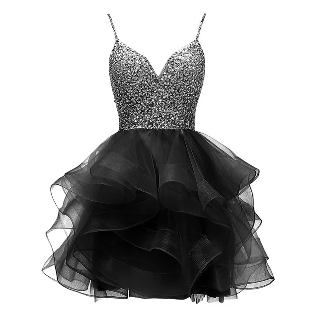 

ANGELSBRIDEP Spaghetti Beaded Bodice Short Homecoming Dress Tulle Prom Dress Sequins Party Gown 8 Grade Graduation Dress HOT