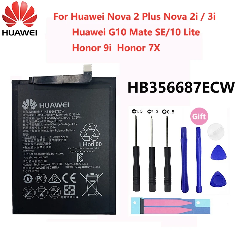 Оригинальный аккумулятор Hua Wei 3340 мАч HB356687ECW для Huawei Nova 2 Plus 2i Honor 9i G10 Mate 10 Lite