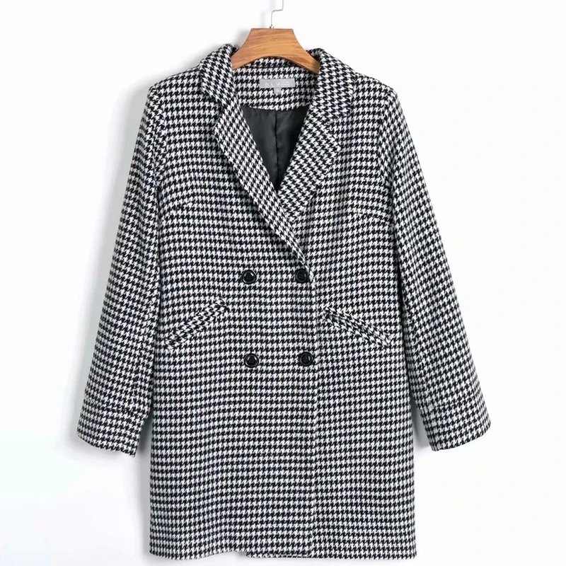 

2020 New Autumn Double-Breasted Gray Retro Single-Piece Plaid Hong Kong Style Suit a Simple Fashion Coat of The Plover Gridcoat