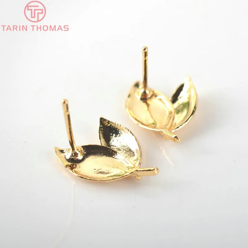 Серьги-гвоздики с листьями из латуни цвет под золото 24 карата 15 х10 мм 10 шт. |