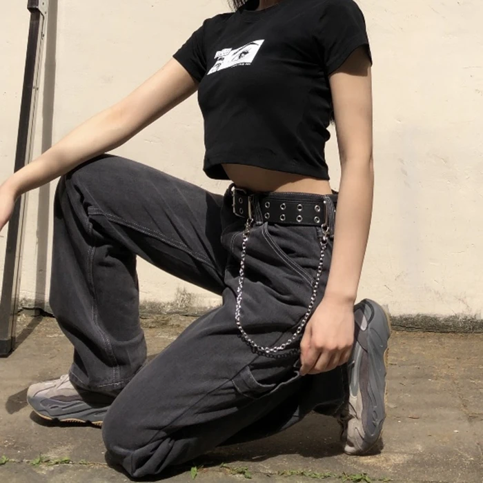 

2020 New Women Spring Denim Pants Casual Black Jeans For Women Wide Leg Women Loose Style Denim Vintage Long Jeans Pants