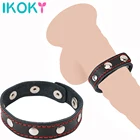 Мужские кожаные кольца IKOKY, секс-игрушки для мужчин, задержка эякуляции, кожаный ремень, регулируемые Кольца для пениса
