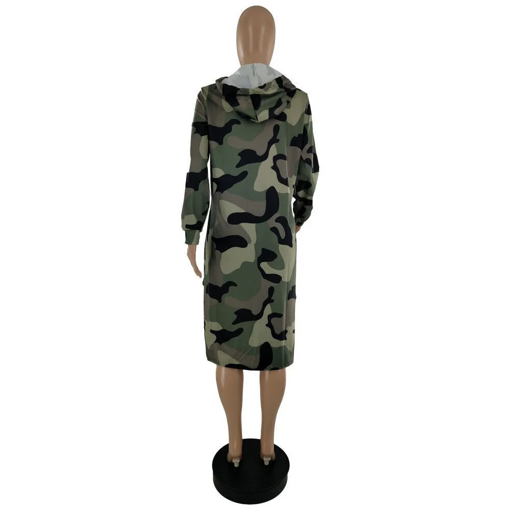 

Camouflage Leopard Printed Vintage Trench Jackets Autumn Winter Clothes for Women Streetwear Zipper Long Sleeve Hooded Outerwear