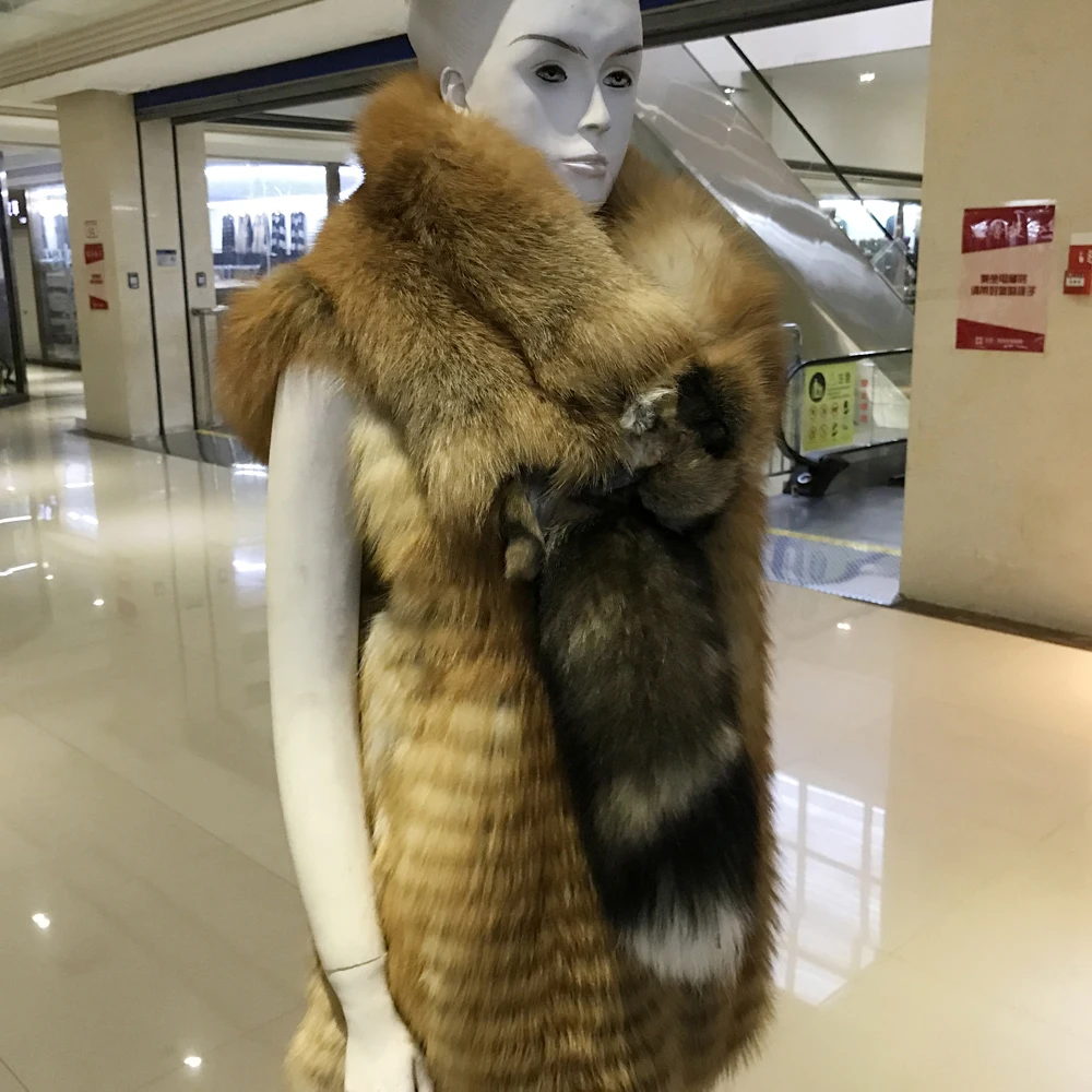 100% из натурального меха лисы шарф для женщин модная зимняя куртка воротник шарфы