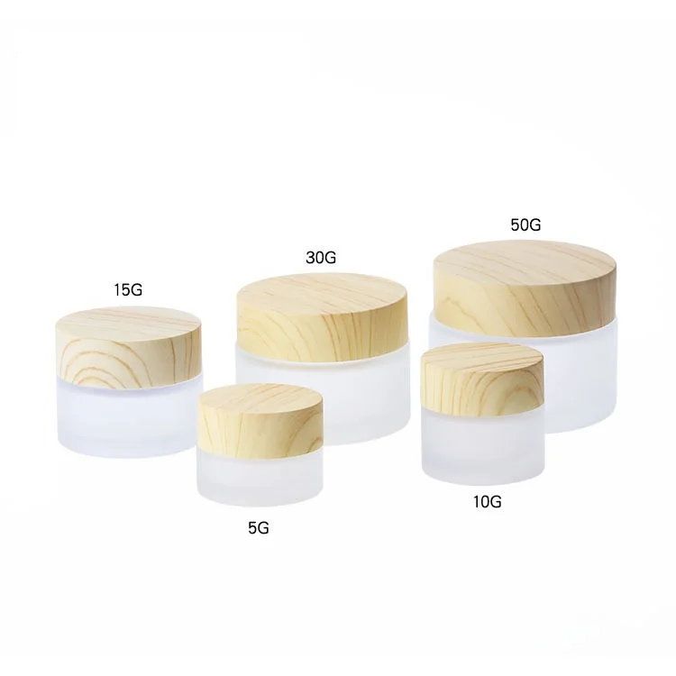 

5g 10g 15g 30g 50g Frosted Glass Cream Jar Cream Bottles with Wood Grain Cover WB2166