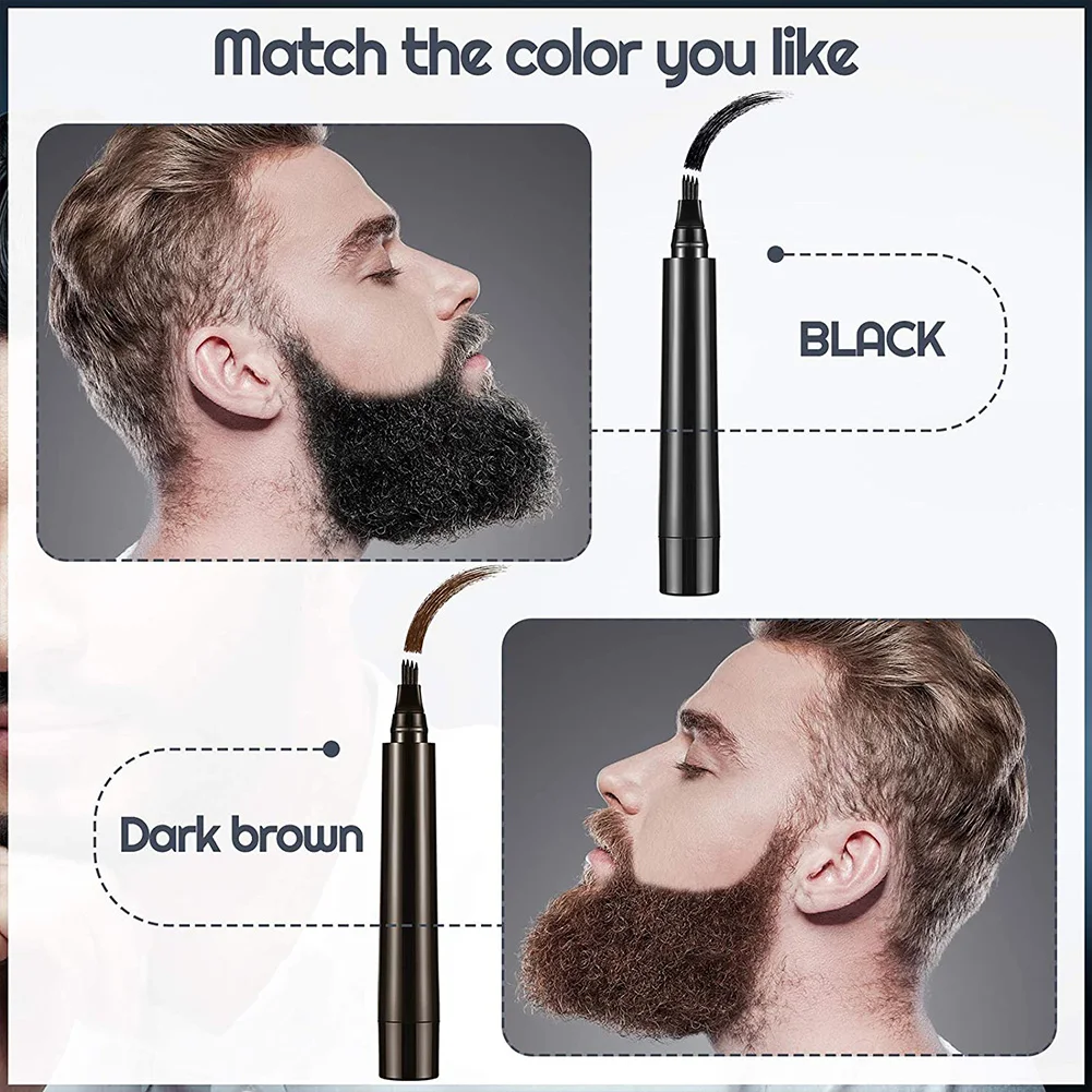 

Beard Pencil Black & Dark Brown Waterproof Sweat-proof Beard Filler Pen With Beard Brush Set Patchy Beard Pen Beard Sets For Men