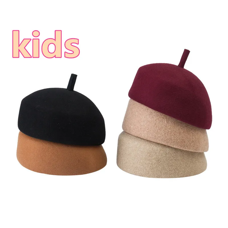 

202108-hh3019 new Lovely antlers Thin cute Wool felt fabric kids beret cap children leisure painter hat