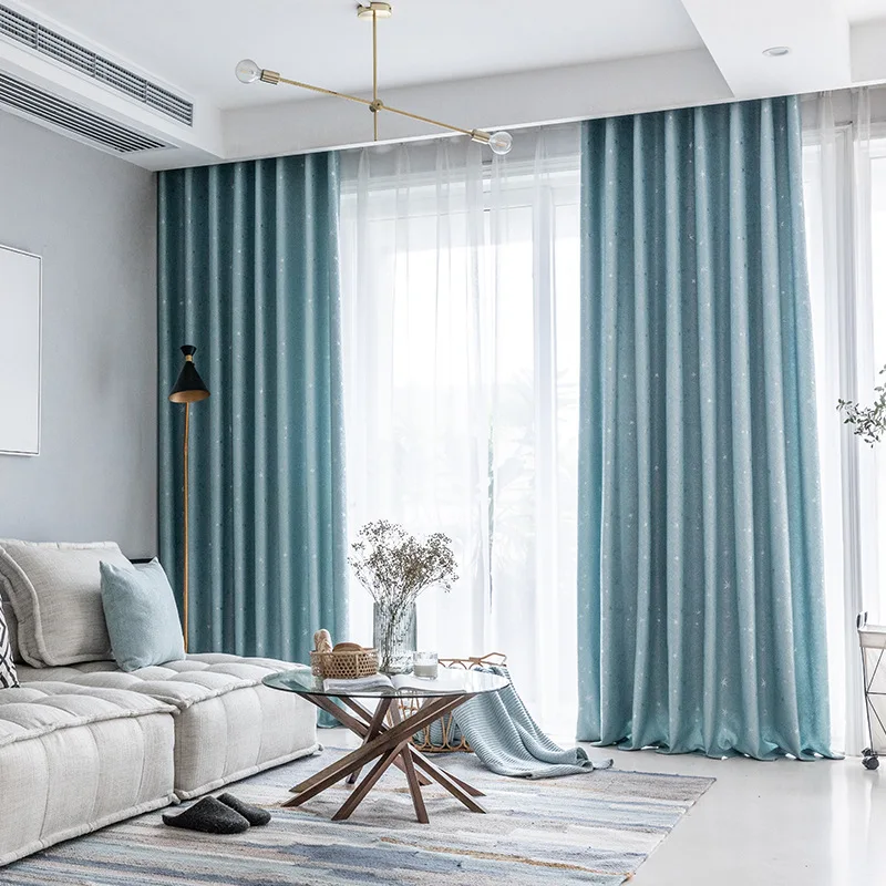 

Diamond Linen Small Stars Jacquard Bedroom Living Room Modern Cotton and Linen Blackout Custom Curtains for Living Room Bedroom