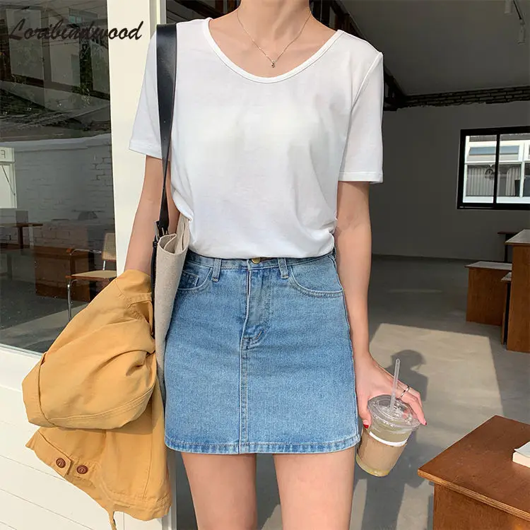 

Simple Denim Skirt Women's Summer New High Waist Slimming A- line Hip-Wrapped Skirt skirts womens