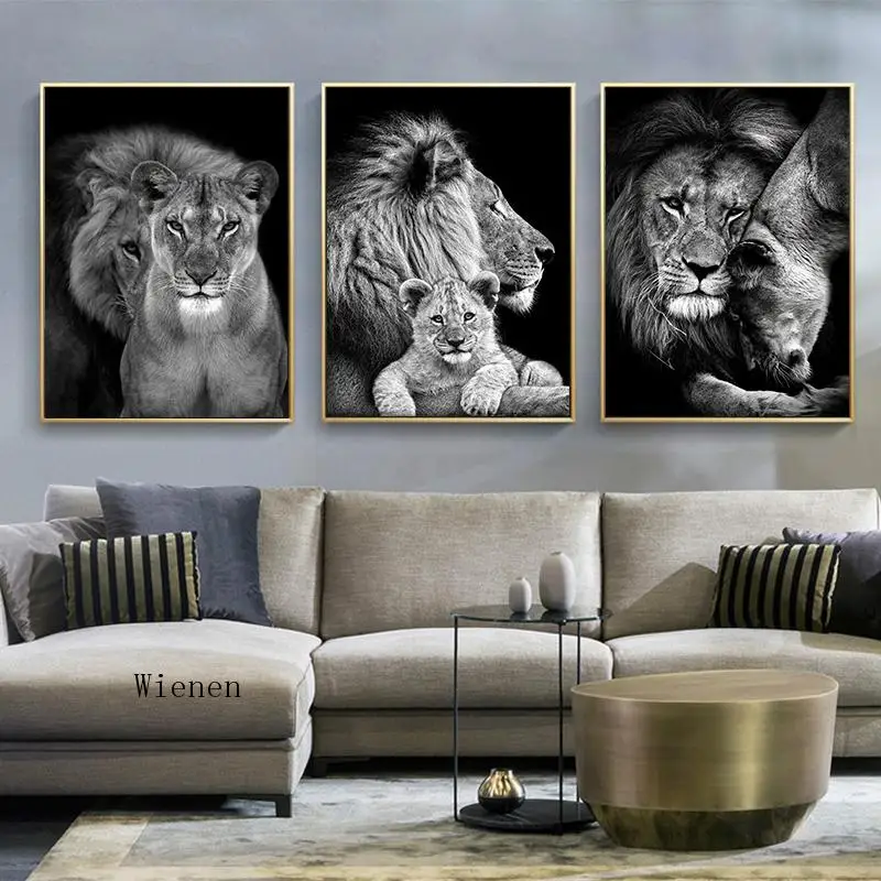 Животные картина для интерьера плакат со львом Черный и белый холст настенные