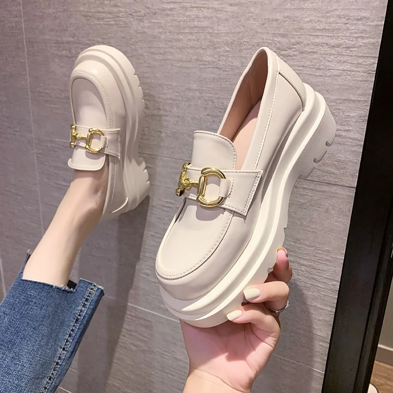 

British Style Retro Small Leather Shoes Women Summer 2021 New Thick-soled Single Shoes Loafers Large Size Women's Shoes 41 43