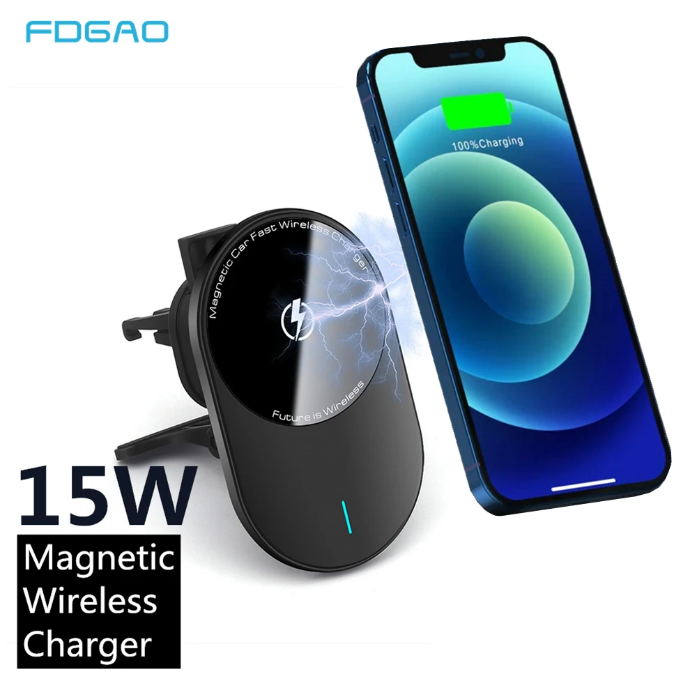 

FDGAO Magnetic Automatic Clamping 15W Fast Wireless Car Chargers For iPhone 13 12 Mini Pro Max Car Air Vent Magnet Phone Holder