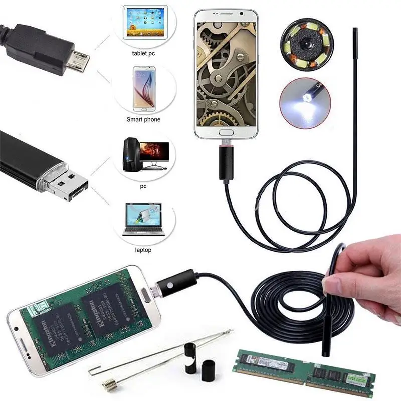 

7mm 1/2/5/10M Endoscope Camera Flexible IP67 Waterproof Micro USB Inspection 6LEDs Borescope Camera for Android PC Notebook