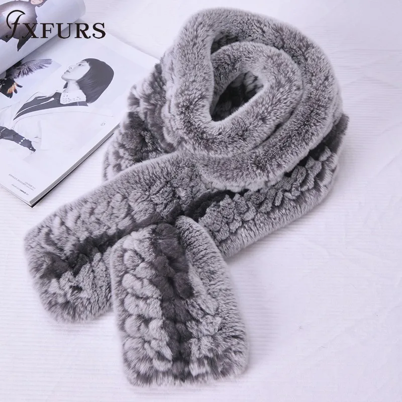 2020 New Winter Women's Genuine Real Rex Rabbit Fur Hand Knitted Scarf Infinity Scarfs Cowl Ring Scarves Wraps Snood Fashion |
