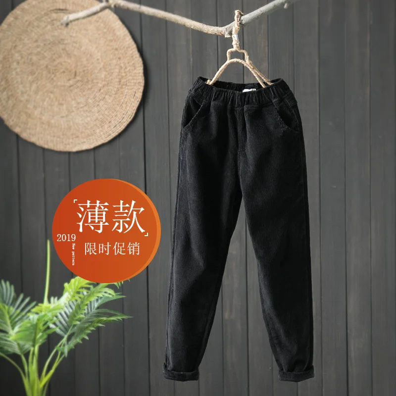 Вельветовые женские брюки с эластичной резинкой на талии осень/зима 2019 новые