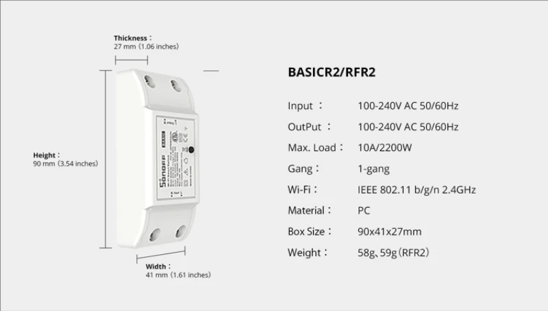 Смарт-переключатель SONOFF BasicR2 с поддержкой Wi-Fi и управлением через приложение Ewelink